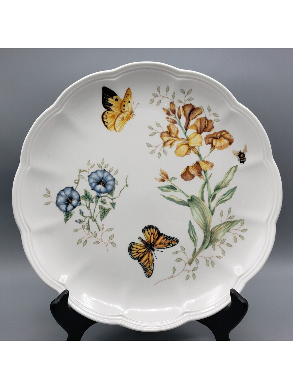 Lenox Butterfly Meadow Dinner Plate Monarch Porcelain Morning Glory Bee 10 7/8"